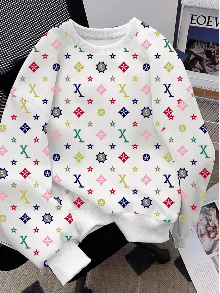 Dauomo Moletom Gola Careca Estampa de Estrela e Letra