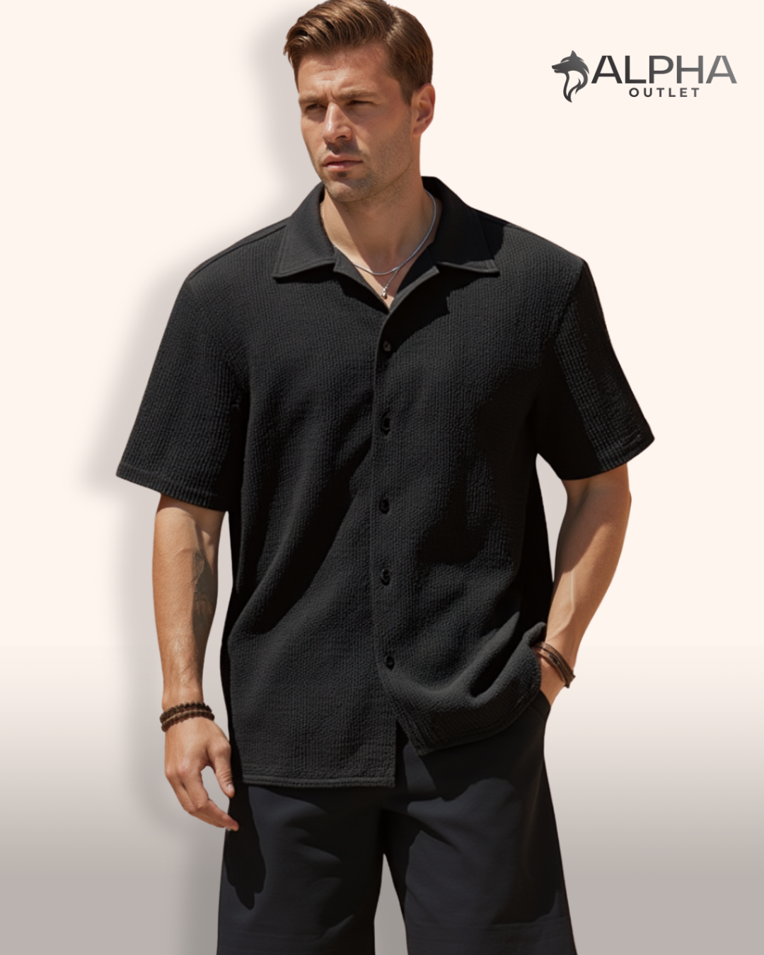 Camisa Texturizada de Manga Curta