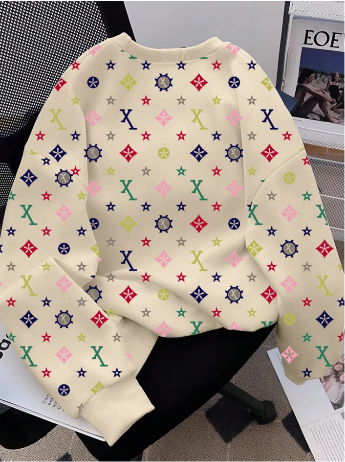 Dauomo Moletom Gola Careca Estampa de Estrela e Letra