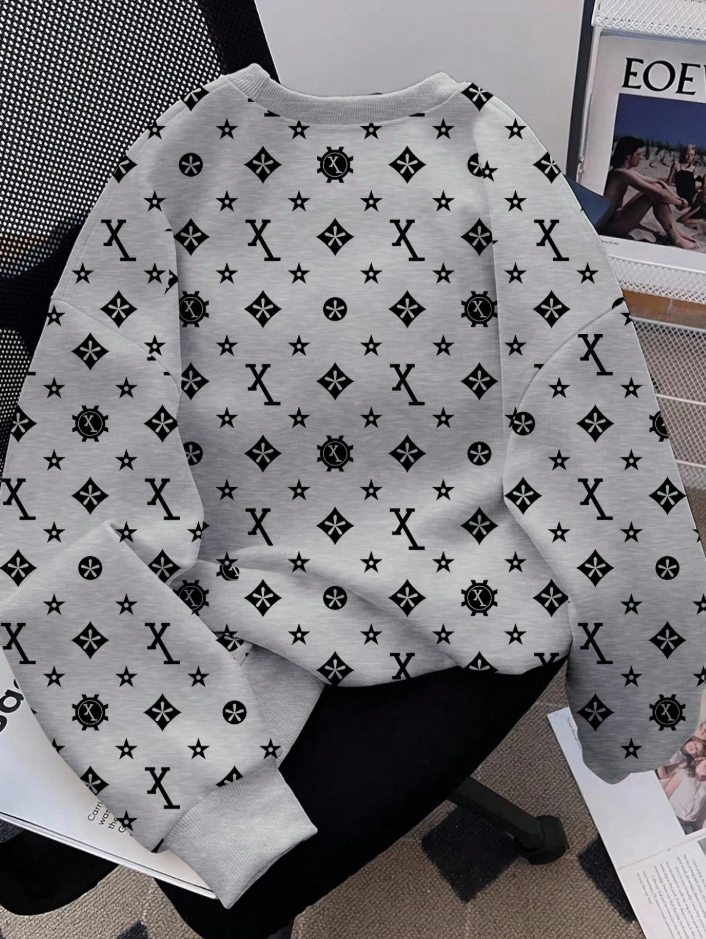 Dauomo Moletom Gola Careca Estampa de Estrela e Letra