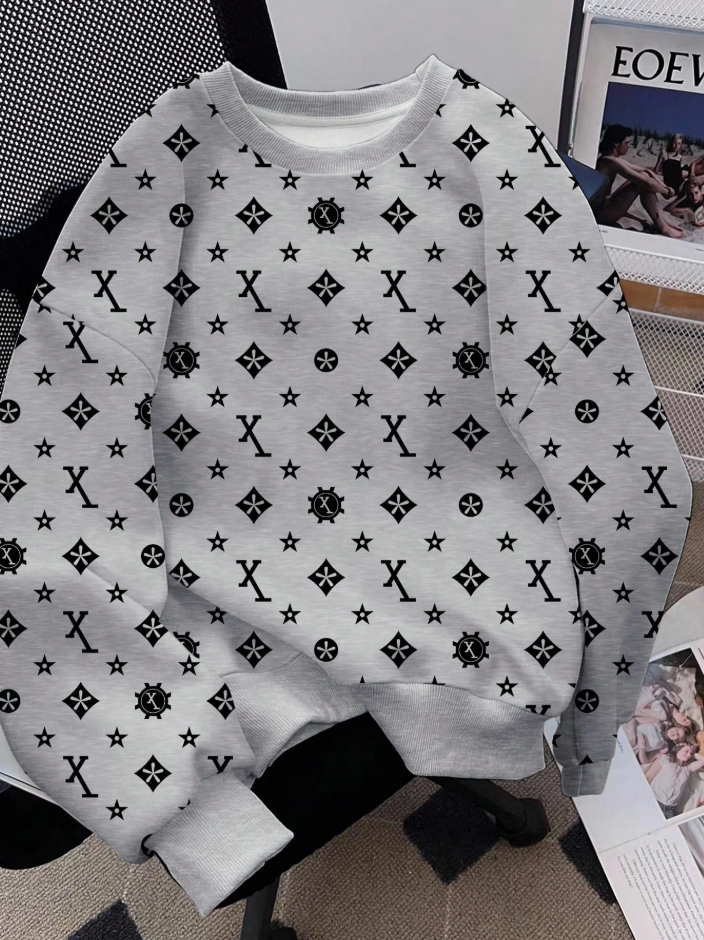 Dauomo Moletom Gola Careca Estampa de Estrela e Letra