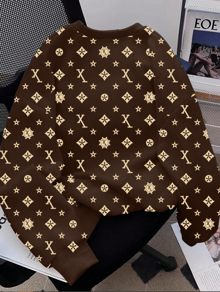 Dauomo Moletom Gola Careca Estampa de Estrela e Letra