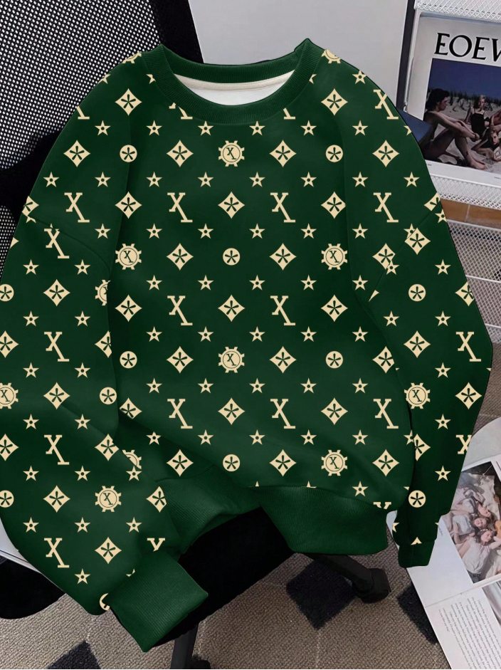 Dauomo Moletom Gola Careca Estampa de Estrela e Letra