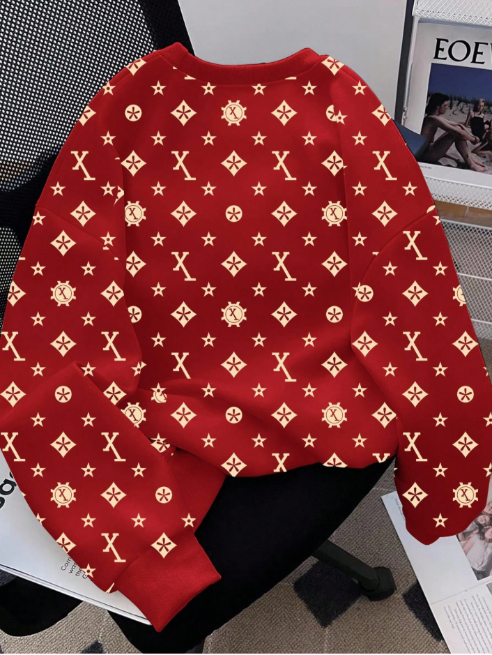 Dauomo Moletom Gola Careca Estampa de Estrela e Letra